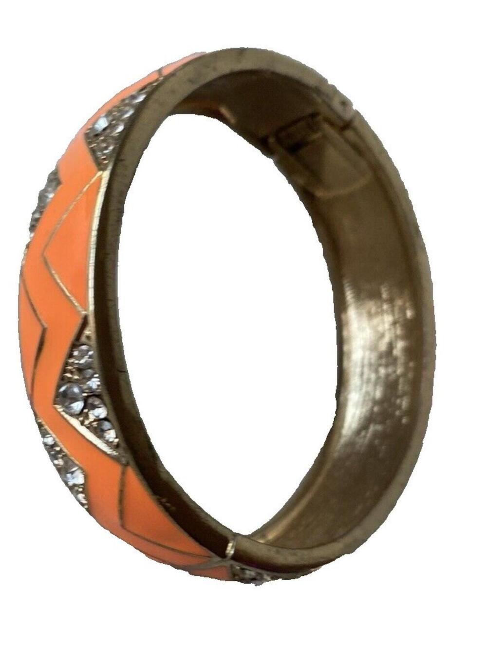 Women's Orange Cuff Bangle Silver Accents Round Gold Dress Bracelet, New